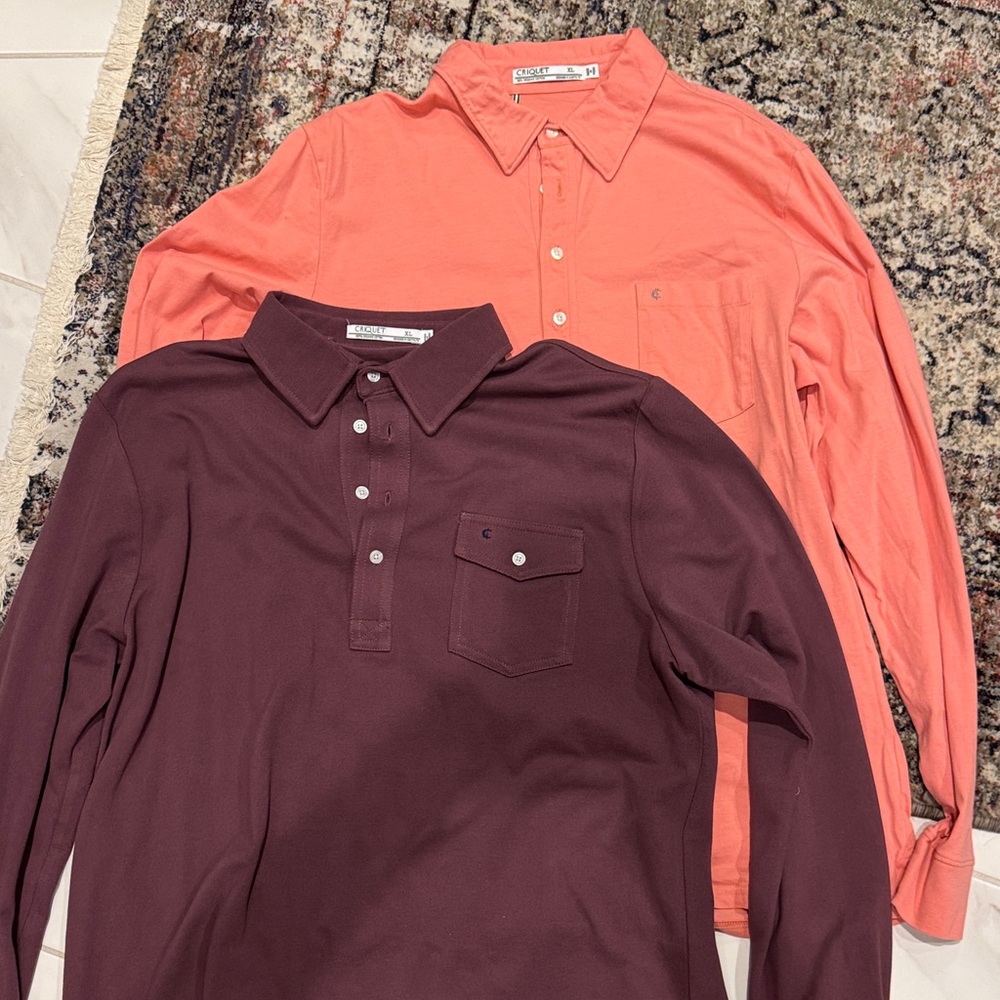Criquet Men's Polo Shirts in Deep Burgundy and Coral